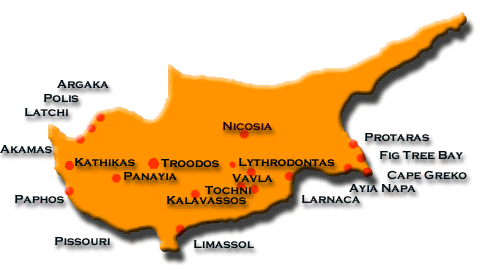Cyprus map of villas and Agrotourism destinations 